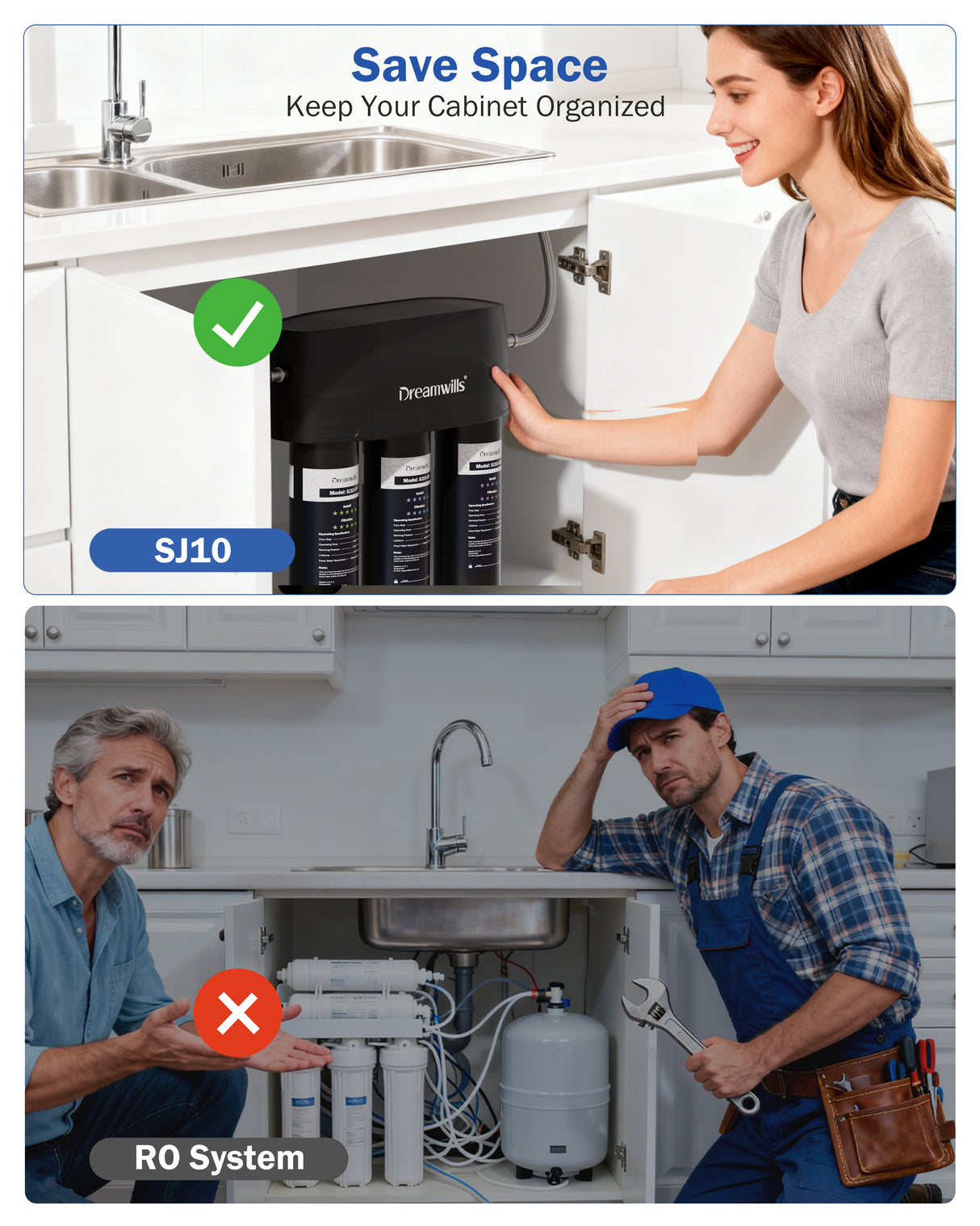 Dreamwills Under Sink Water Filter System SJ10, Under Sink Direct Connect Faucet Filtration, Remove Lead, Chlorine, Chloramine, Fluoride, Odor, Quick Change, 1.3 GPM High Flow