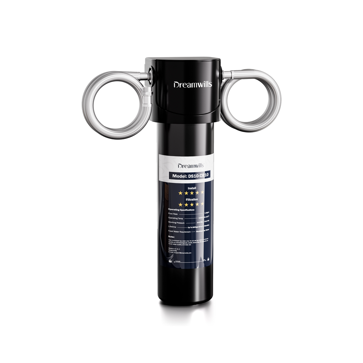 Dreamwills DS10 Under Sink Water Filter System, 1.3 GPM Direct Connect Kitchen Faucet Filtration, 3-Minute Tool-Free Install, Reduces Lead, Chlorine, Bad Taste, Retains Minerals, 1 Year