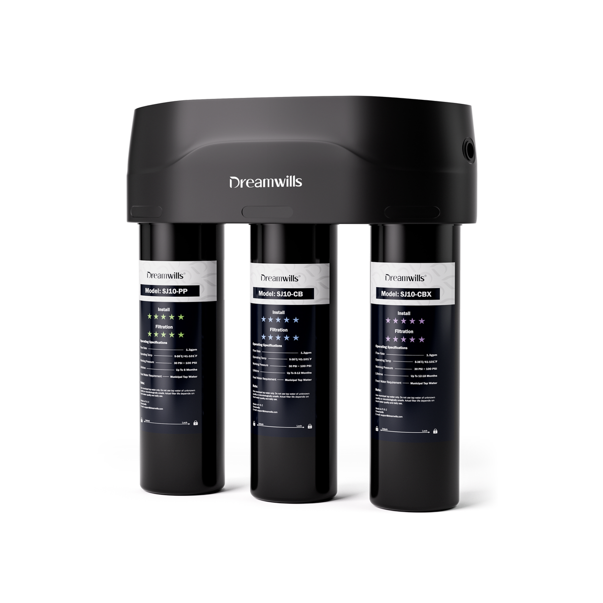 Dreamwills Under Sink Water Filter System SJ10, Under Sink Direct Connect Faucet Filtration, Remove Lead, Chlorine, Chloramine, Fluoride, Odor, Quick Change, 1.3 GPM High Flow