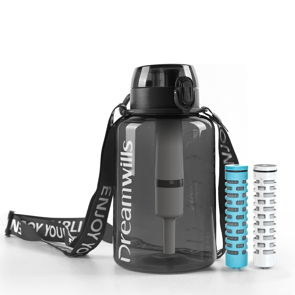 Dreamwills 0.01μm Filtered Water Bottle with Strap, with NSF Certified Fitness and Adventure Filter, for Hiking, Biking, Camping, Survival and Travel,BPA Free Tritan, 40oz