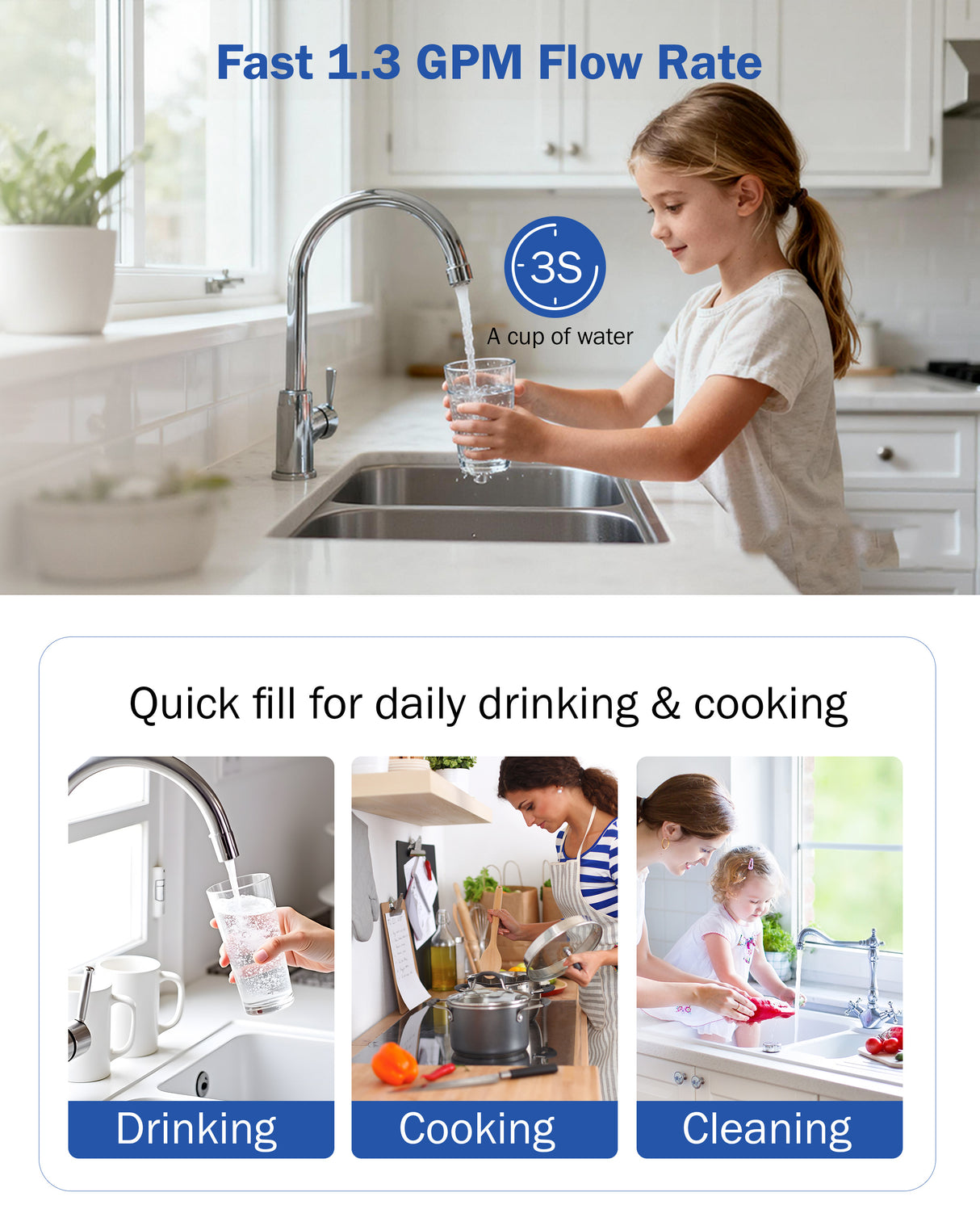 Dreamwills Under Sink Water Filter System SJ10, Under Sink Direct Connect Faucet Filtration, Remove Lead, Chlorine, Chloramine, Fluoride, Odor, Quick Change, 1.3 GPM High Flow