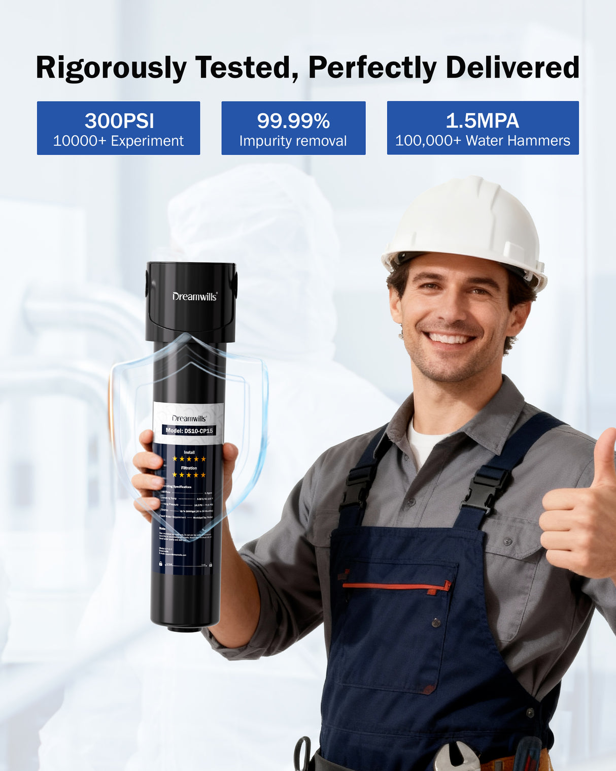 Dreamwills DS15 Under Sink Water Filter System, 1.3 GPM Direct Connect Kitchen Faucet Filtration, 3-Minute Tool-Free Install, Reduces Lead, Chlorine, Bad Taste, Retains Minerals, 2 Years