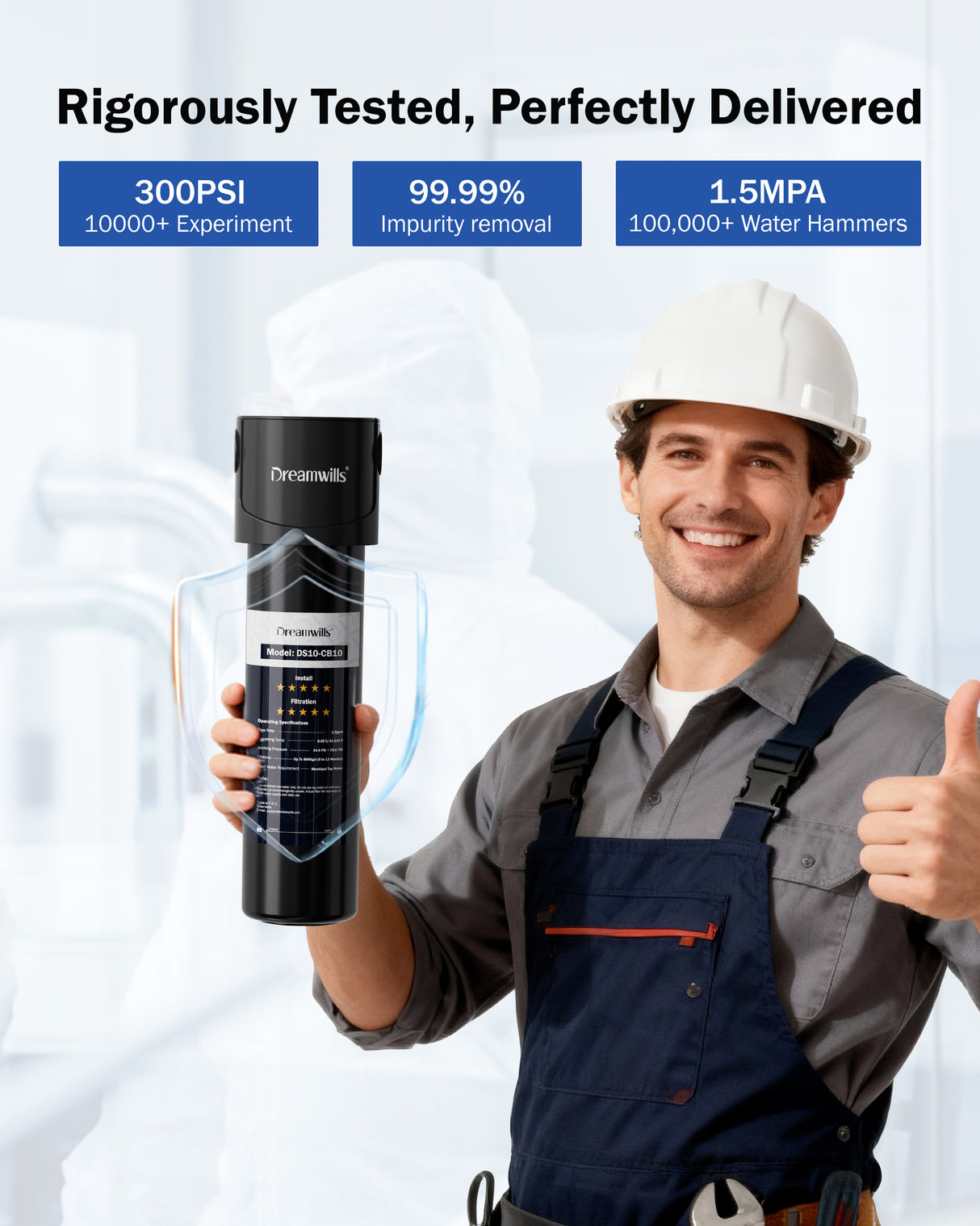 Dreamwills DS10 Under Sink Water Filter System, 1.3 GPM Direct Connect Kitchen Faucet Filtration, 3-Minute Tool-Free Install, Reduces Lead, Chlorine, Bad Taste, Retains Minerals, 1 Year